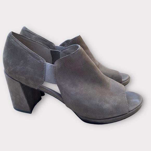 Eileen Fisher Gray Suede Gray Grey Leather Peep Toe Pump Elastic Side Size 8.5 - Picture 3 of 10